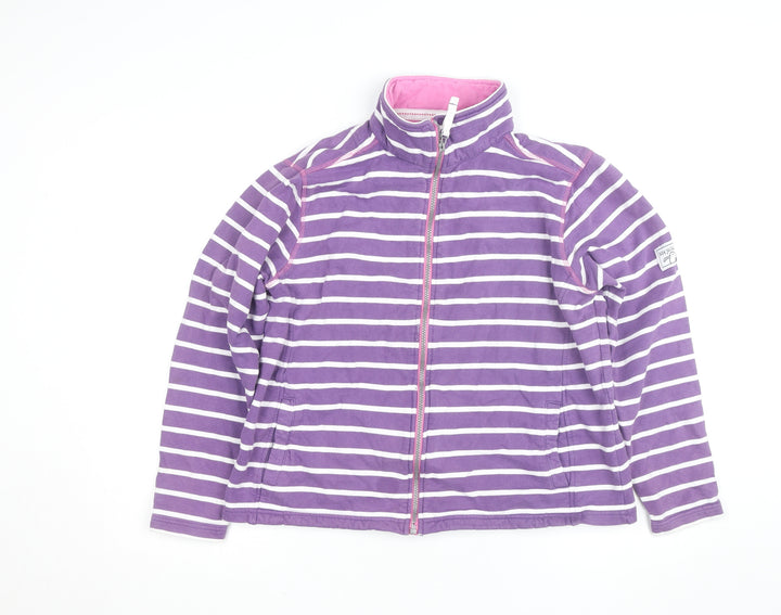Lazy Jacks Girls Purple Striped Full Zip Cotton Jumper Size L