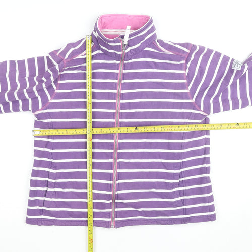 Lazy Jacks Girls Purple Striped Full Zip Cotton Jumper Size L