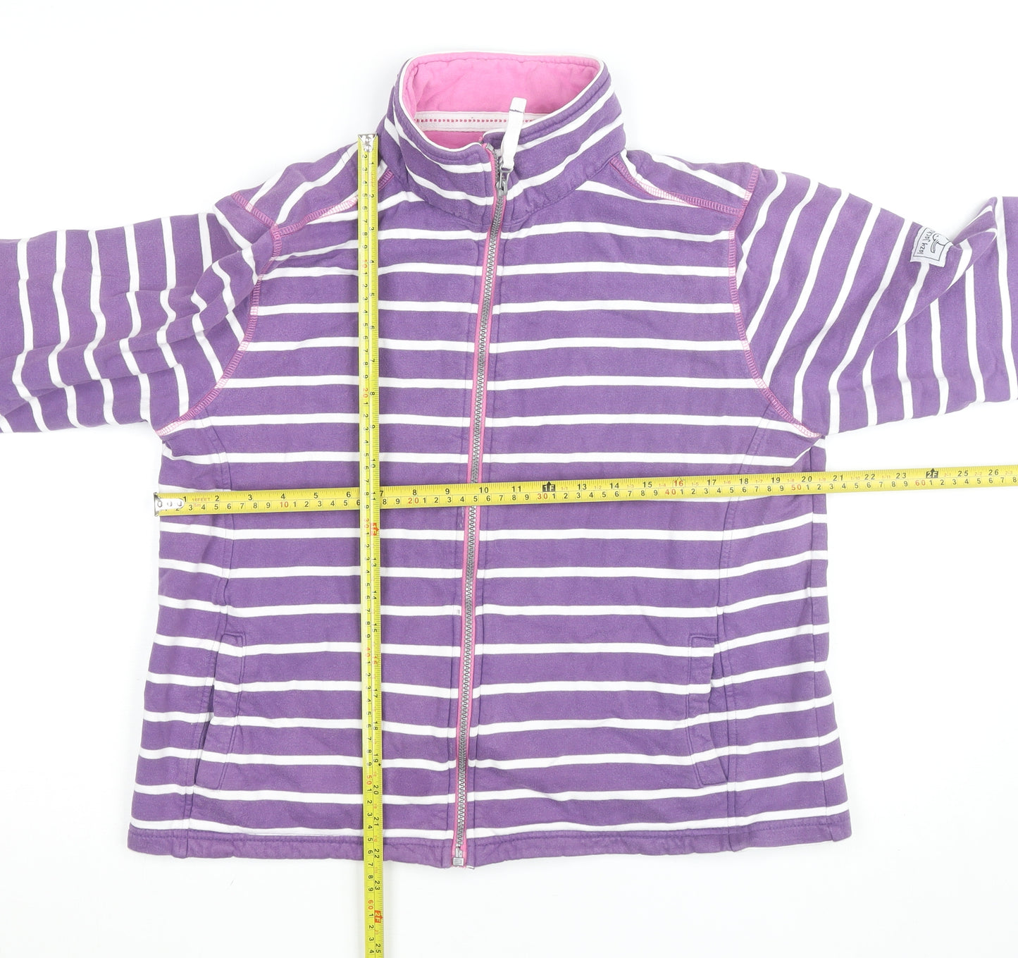 Lazy Jacks Girls Purple Striped Full Zip Cotton Jumper Size L