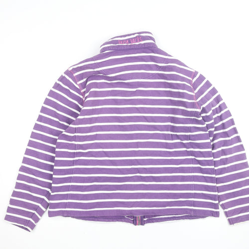 Lazy Jacks Girls Purple Striped Full Zip Cotton Jumper Size L