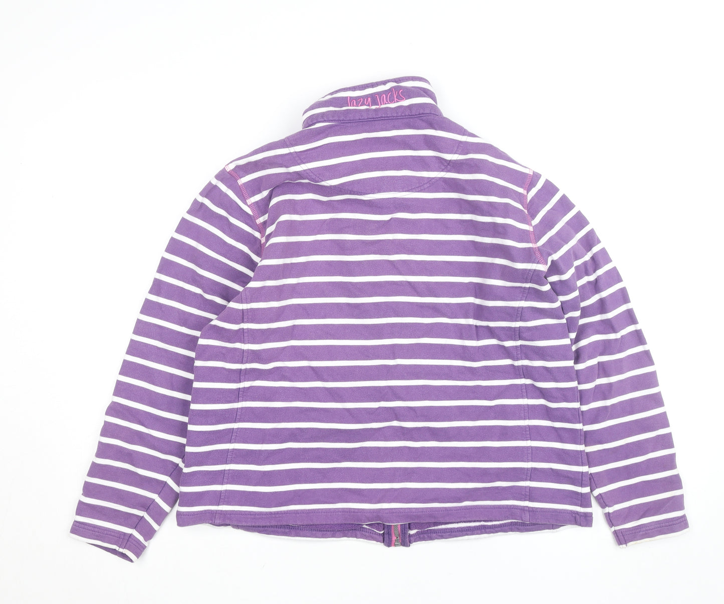 Lazy Jacks Girls Purple Striped Full Zip Cotton Jumper Size L