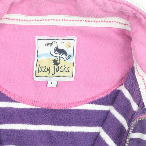 Lazy Jacks Girls Purple Striped Full Zip Cotton Jumper Size L