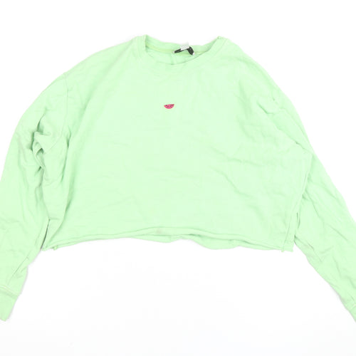 Topshop Petite Green Cotton Crew Neck Long Sleeve Pullover Jumper Size 6