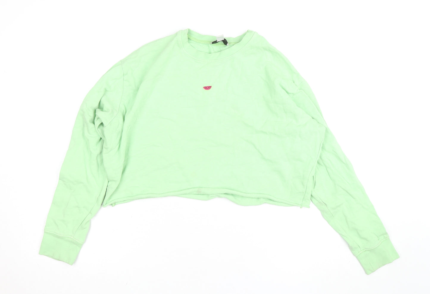 Topshop Petite Green Cotton Crew Neck Long Sleeve Pullover Jumper Size 6