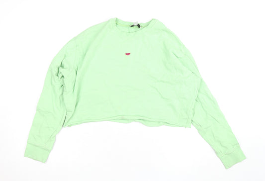 Topshop Petite Green Cotton Crew Neck Long Sleeve Pullover Jumper Size 6