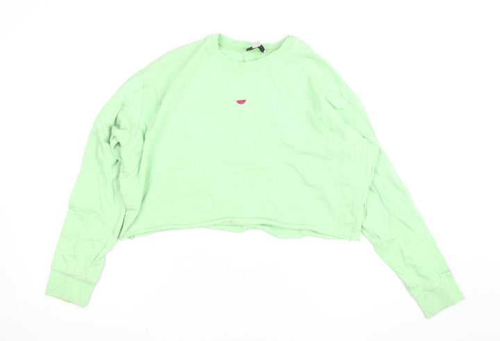 Topshop Petite Green Cotton Crew Neck Long Sleeve Pullover Jumper Size 6