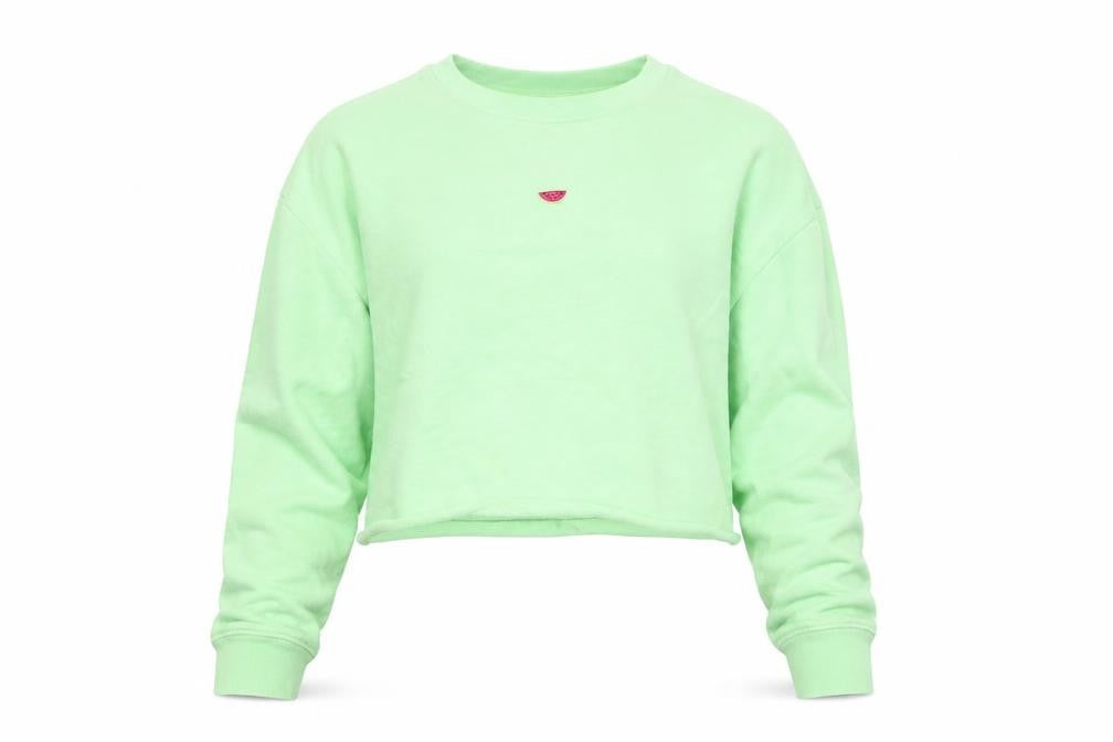 Front view of Topshop Petite Green Cotton Crew Neck Long Sleeve jumper, size 6