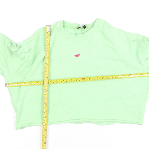 Topshop Petite Green Cotton Crew Neck Long Sleeve Pullover Jumper Size 6