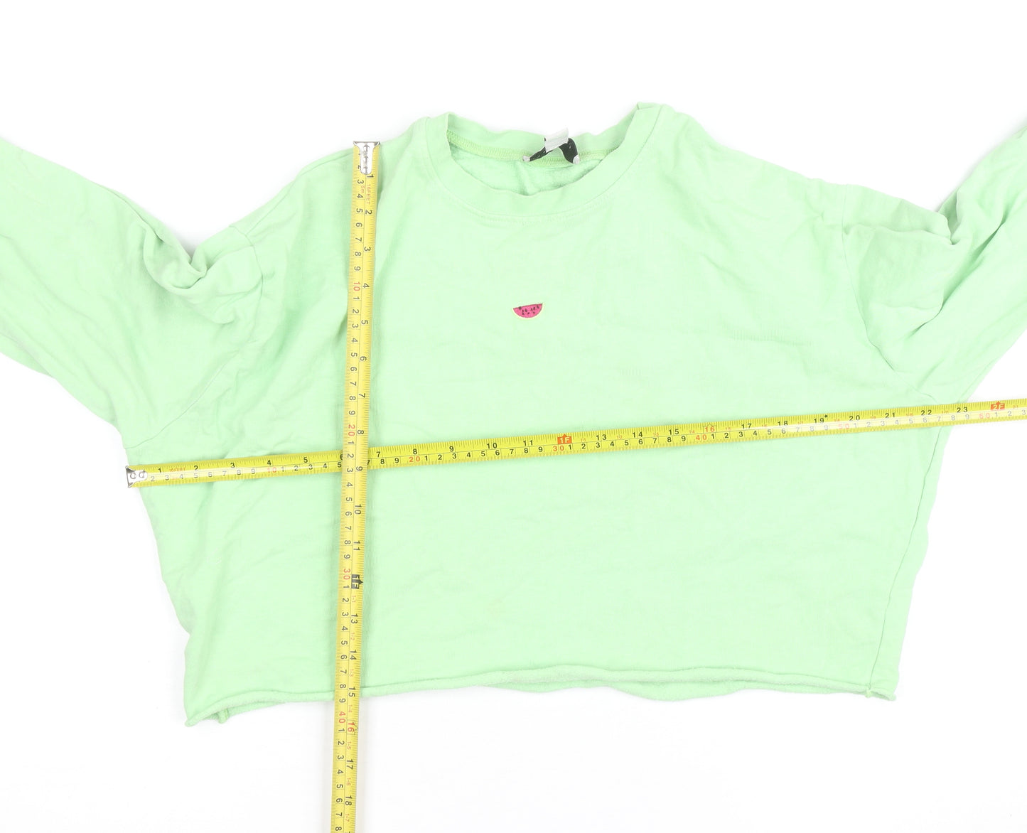 Topshop Petite Green Cotton Crew Neck Long Sleeve Pullover Jumper Size 6