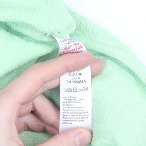 Topshop Petite Green Cotton Crew Neck Long Sleeve Pullover Jumper Size 6