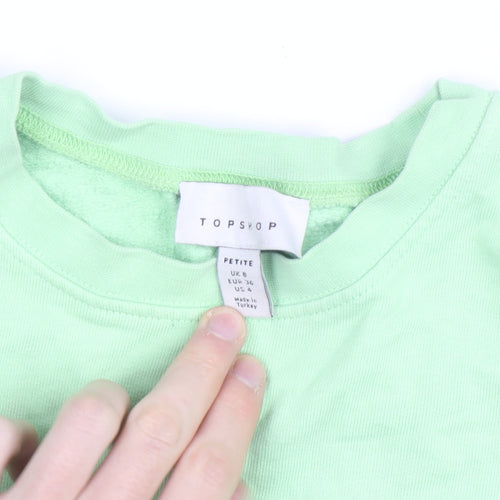 Topshop Petite Green Cotton Crew Neck Long Sleeve Pullover Jumper Size 6