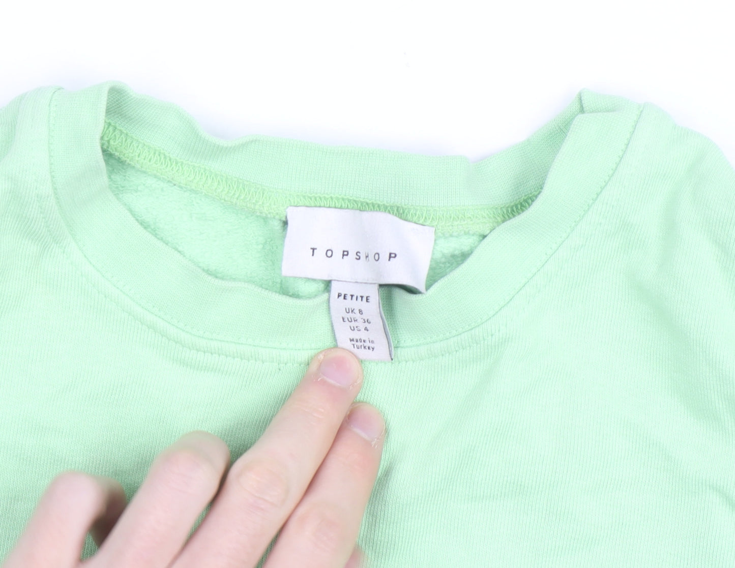Topshop Petite Green Cotton Crew Neck Long Sleeve Pullover Jumper Size 6