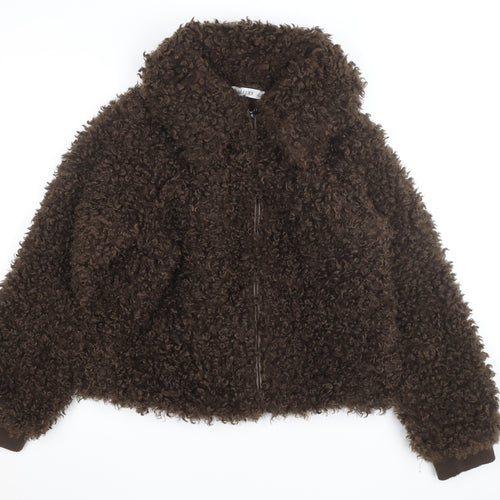 Gallery Womens Brown Faux Fur Short Bomber Jacket Size 10