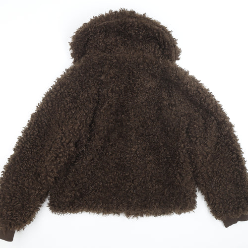 Gallery Womens Brown Faux Fur Short Bomber Jacket Size 10