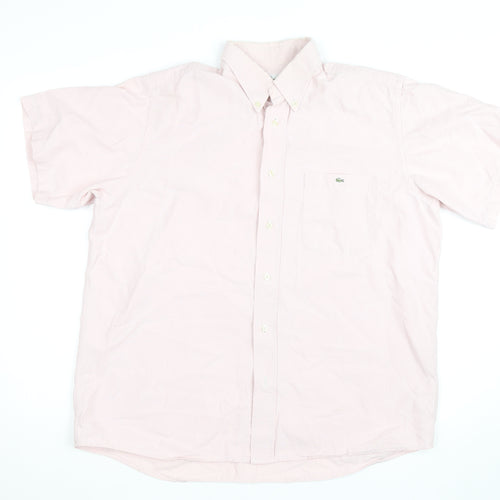 Lacoste Men's Pink Short Sleeve Button-Down Cotton Shirt Size L