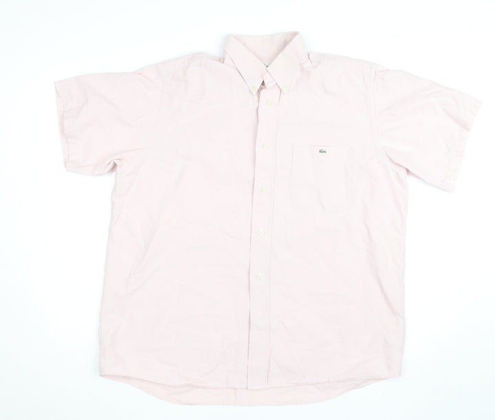 Lacoste Men's Pink Short Sleeve Button-Down Cotton Shirt Size L