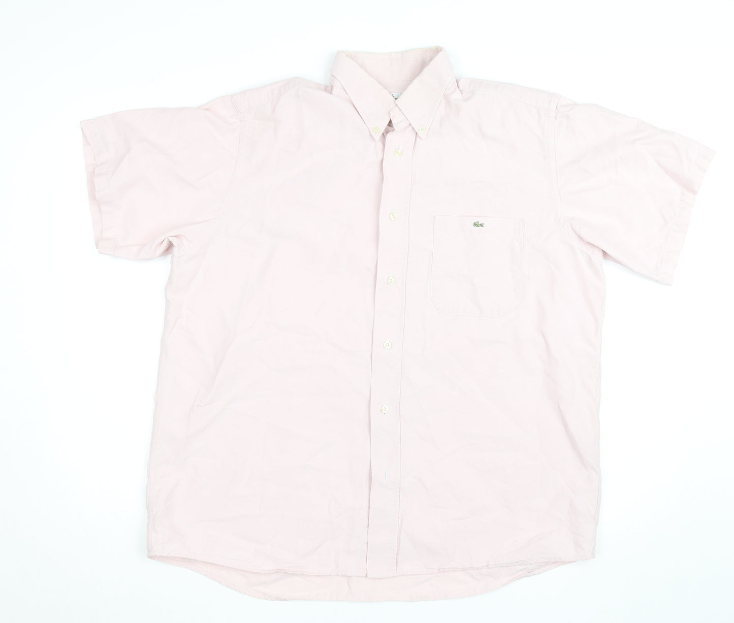 Lacoste Men's Pink Short Sleeve Button-Down Cotton Shirt Size L