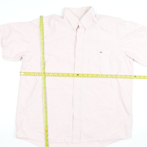 Lacoste Men's Pink Short Sleeve Button-Down Cotton Shirt Size L