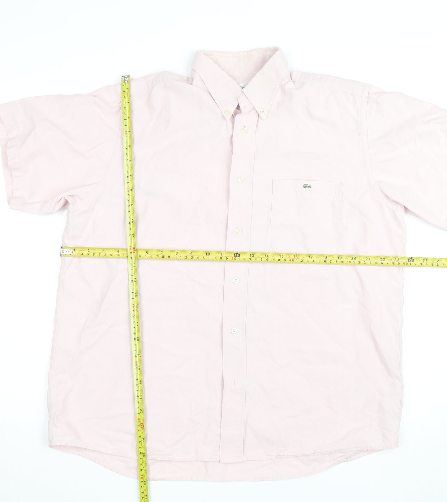 Lacoste Men's Pink Short Sleeve Button-Down Cotton Shirt Size L
