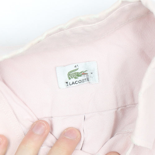Lacoste Men's Pink Short Sleeve Button-Down Cotton Shirt Size L