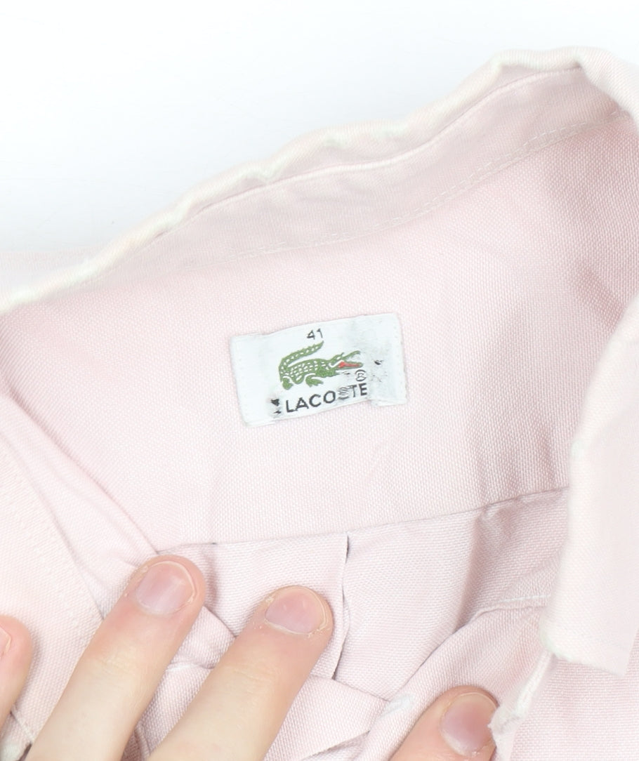 Lacoste Men's Pink Short Sleeve Button-Down Cotton Shirt Size L