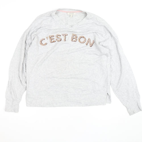 Oasis Unisex Grey Embroidered Sequin C'Est Bon V-Neck Sweatshirt M