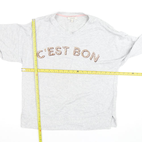 Oasis Unisex Grey Embroidered Sequin C'Est Bon V-Neck Sweatshirt M