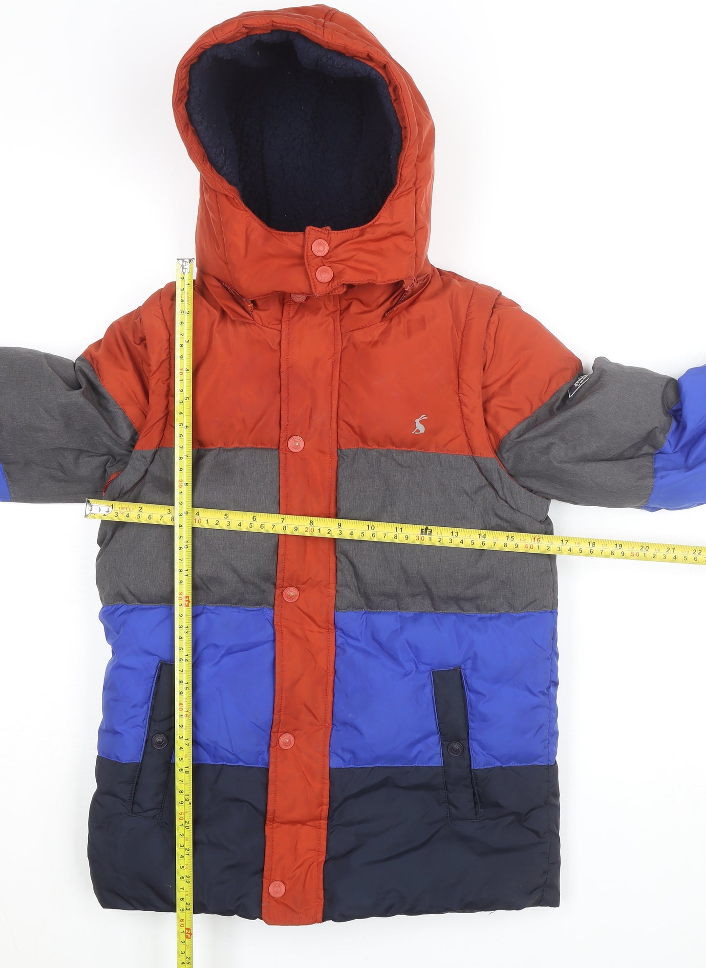 Joules Boys Multicoloured Hooded Puffer Coat 11 Years Lined Waterproof Jacket