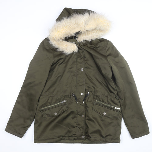 Dorothy Perkins Women’s Green Faux Fur Trim Hooded Parka Coat Size 14