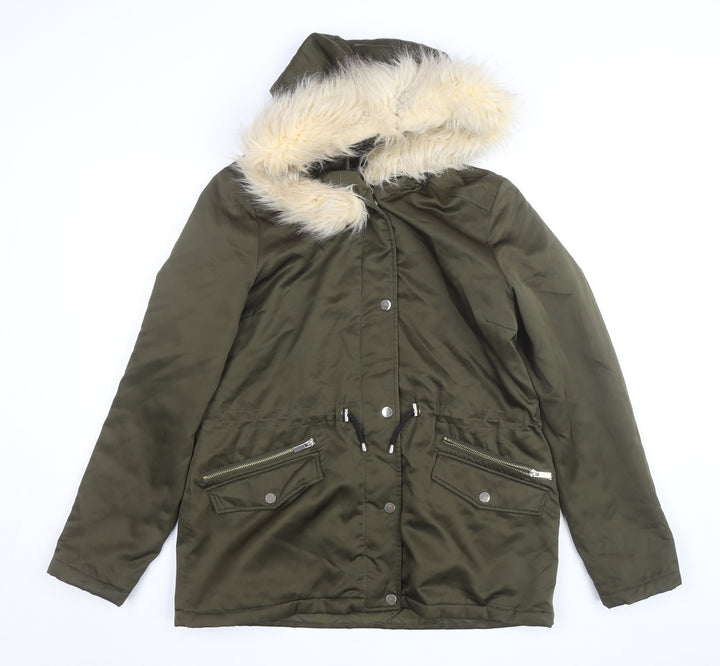 Dorothy Perkins Women’s Green Faux Fur Trim Hooded Parka Coat Size 14