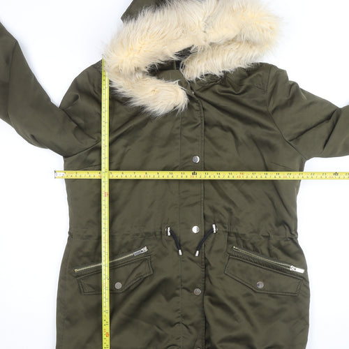 Dorothy Perkins Women’s Green Faux Fur Trim Hooded Parka Coat Size 14