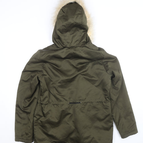Dorothy Perkins Women’s Green Faux Fur Trim Hooded Parka Coat Size 14