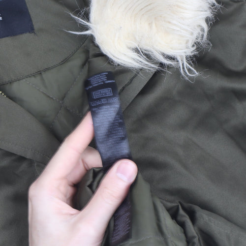 Dorothy Perkins Women’s Green Faux Fur Trim Hooded Parka Coat Size 14