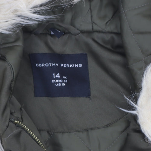 Dorothy Perkins Women’s Green Faux Fur Trim Hooded Parka Coat Size 14