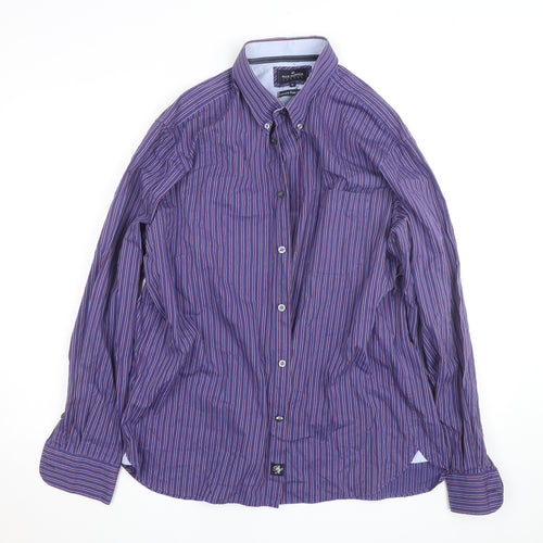 Marks and Spencer Blue Harbour Men's Purple Striped XL Cotton Dress Shirt