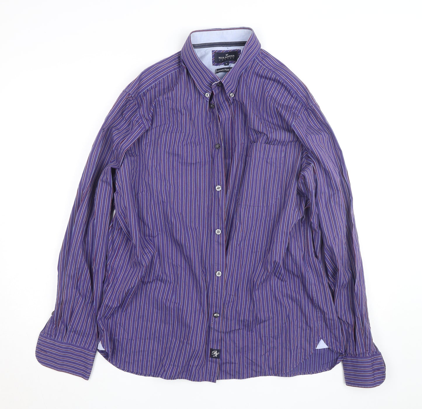 Marks and Spencer Blue Harbour Men's Purple Striped XL Cotton Dress Shirt