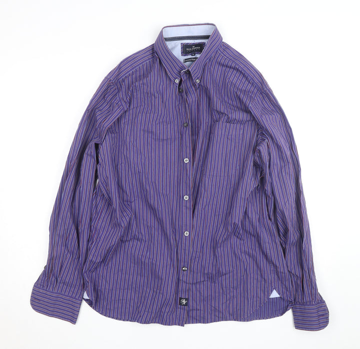 Marks and Spencer Blue Harbour Men's Purple Striped XL Cotton Dress Shirt