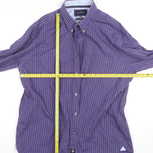 Marks and Spencer Blue Harbour Men's Purple Striped XL Cotton Dress Shirt