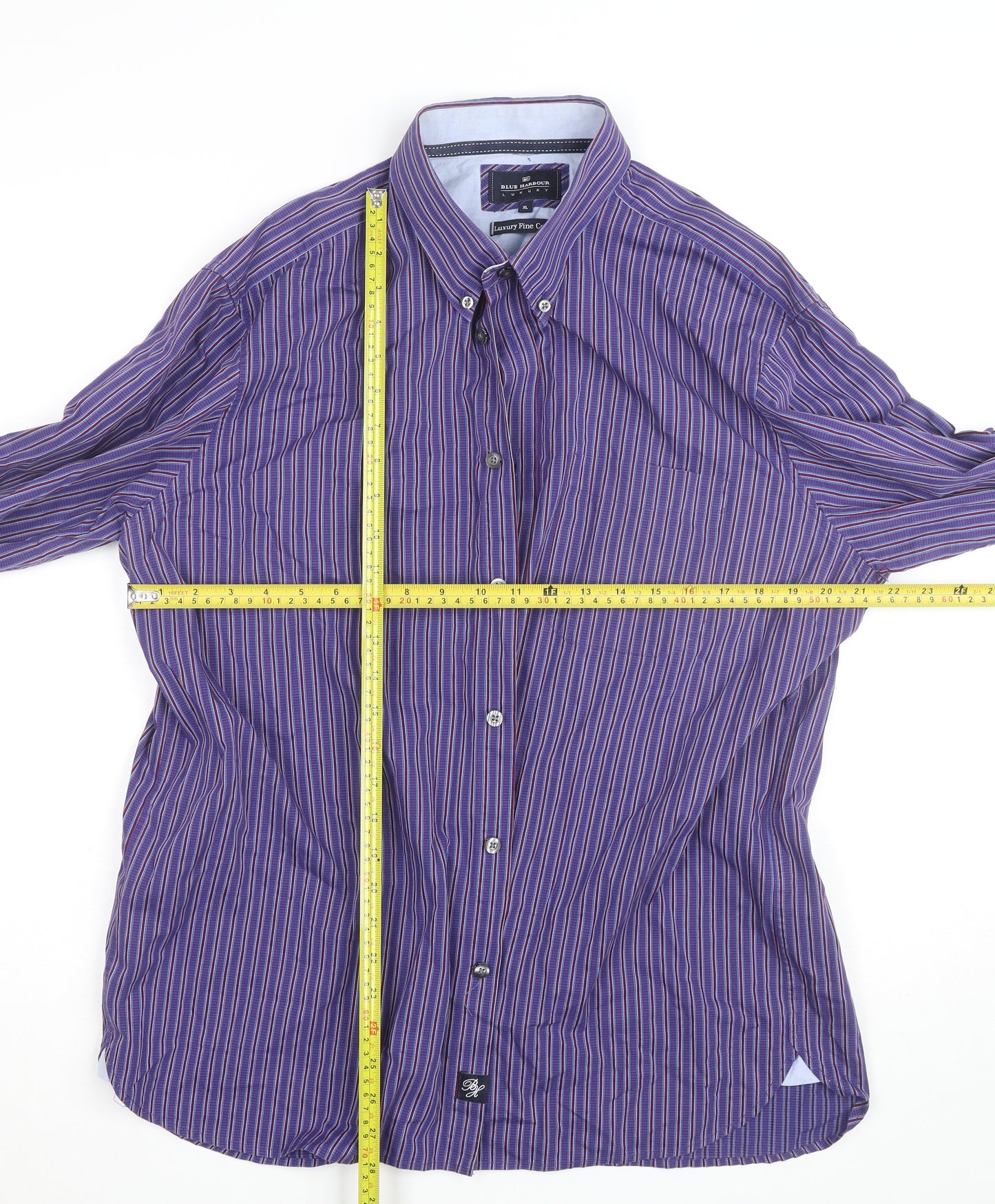 Marks and Spencer Blue Harbour Men's Purple Striped XL Cotton Dress Shirt