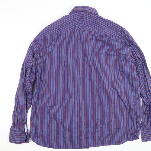 Marks and Spencer Blue Harbour Men's Purple Striped XL Cotton Dress Shirt