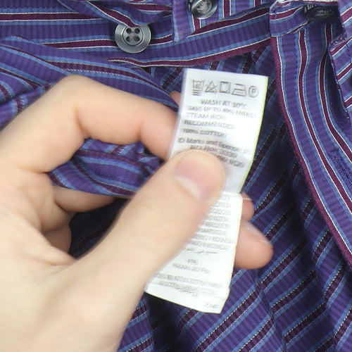 Marks and Spencer Blue Harbour Men's Purple Striped XL Cotton Dress Shirt