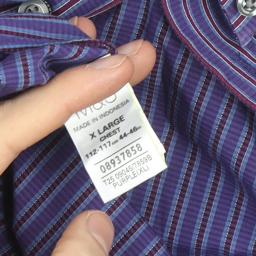 Marks and Spencer Blue Harbour Men's Purple Striped XL Cotton Dress Shirt