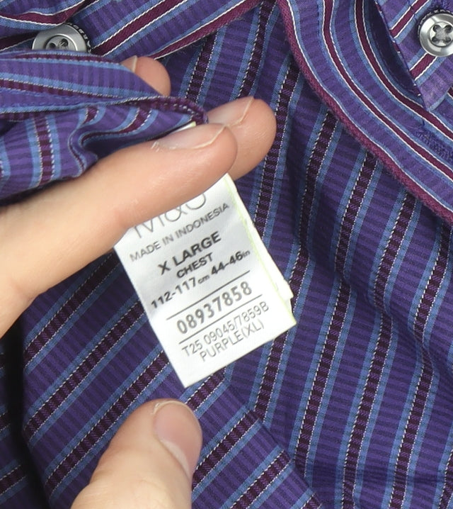 Marks and Spencer Blue Harbour Men's Purple Striped XL Cotton Dress Shirt