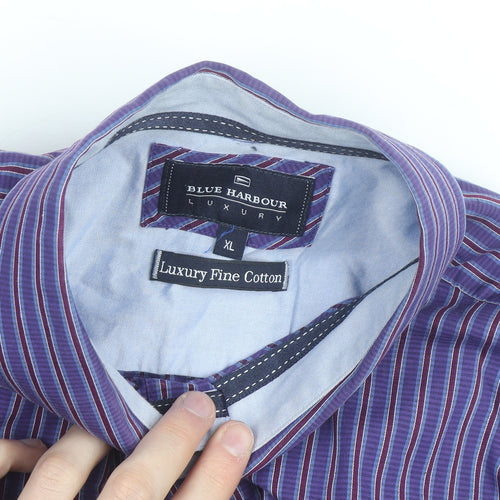 Marks and Spencer Blue Harbour Men's Purple Striped XL Cotton Dress Shirt