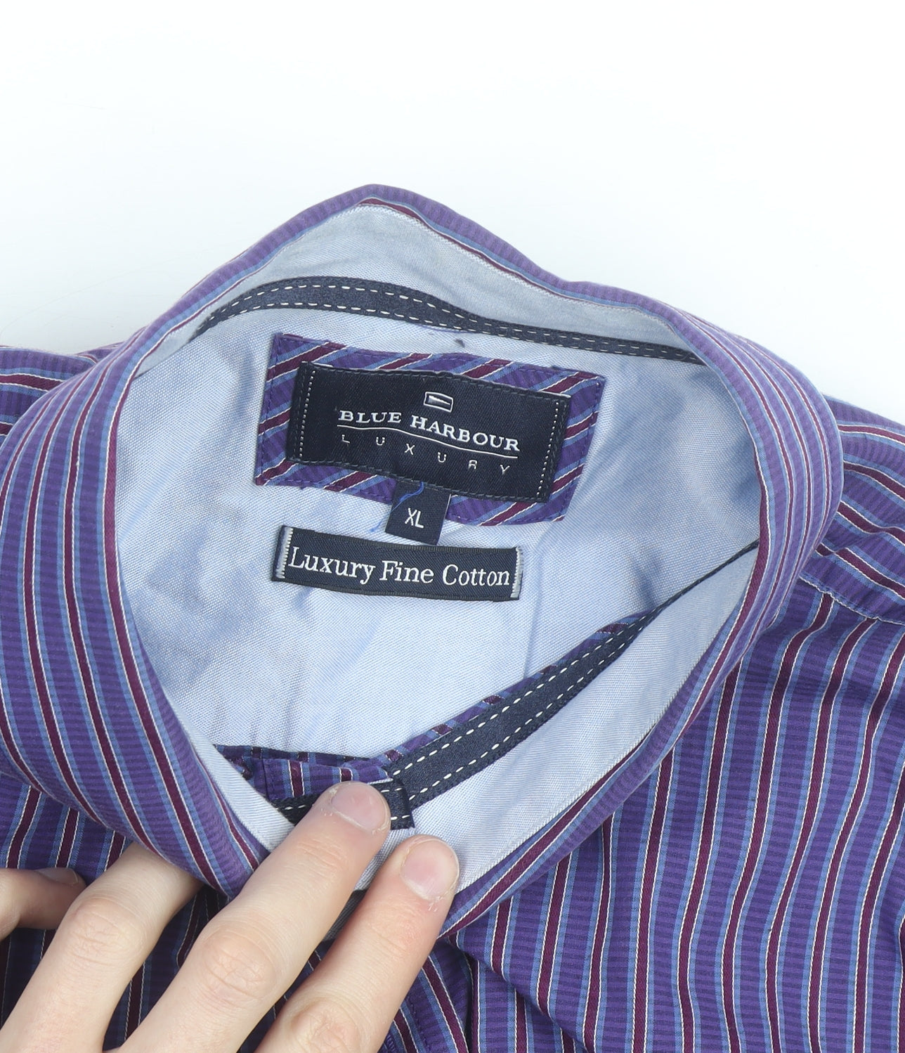 Marks and Spencer Blue Harbour Men's Purple Striped XL Cotton Dress Shirt