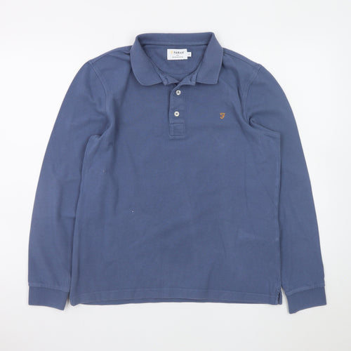 Farah Men's Blue Long Sleeve Cotton Polo Shirt Size S
