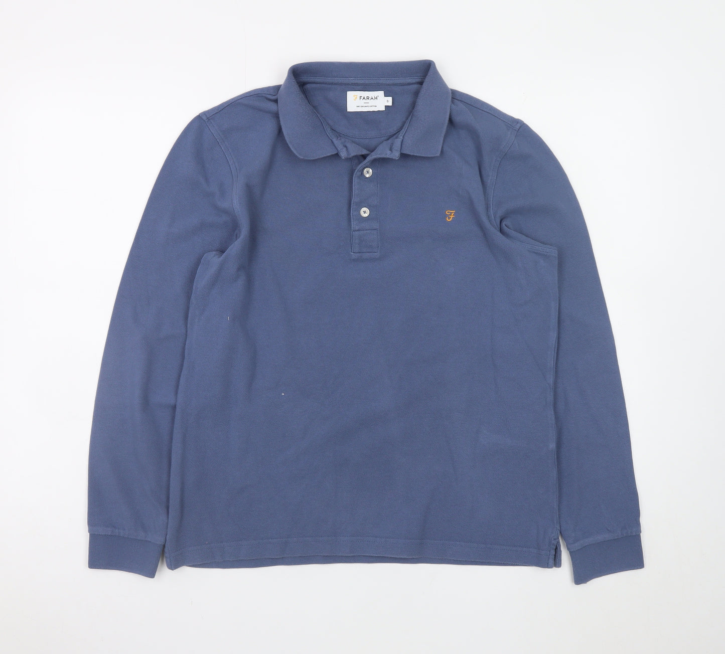 Farah Men's Blue Long Sleeve Cotton Polo Shirt Size S