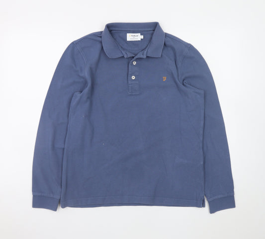 Farah Men's Blue Long Sleeve Cotton Polo Shirt Size S