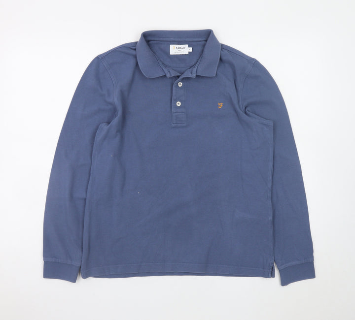 Farah Men's Blue Long Sleeve Cotton Polo Shirt Size S