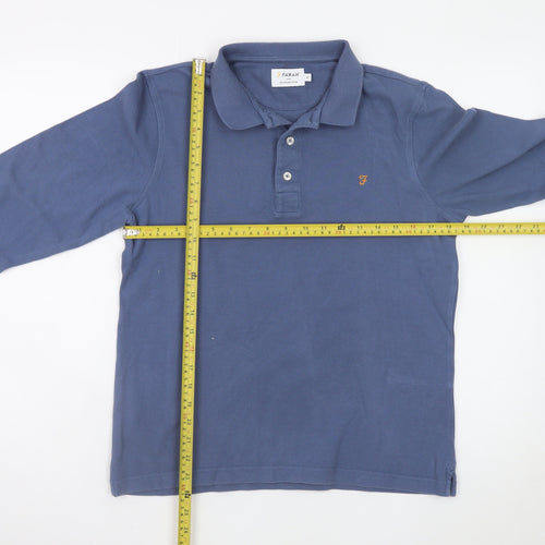 Farah Men's Blue Long Sleeve Cotton Polo Shirt Size S
